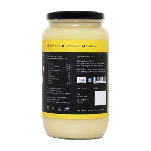 Hichkie: A2 Buffalo Desi Ghee | Bilona Method | Curd-Churned | Lab Tested  | 1000ml