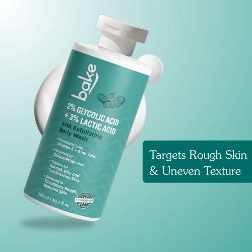 Bake Cosmetics: 2% Glycolic Acid + 3% Lactic Acid AHA Body Wash for Tan Removal, Strawberry Skin, Rough & Bumpy Skin 300ml