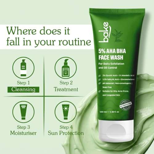 Bake Cosmetics: 5% AHA BHA Face Wash with 1.5% Salicylic Acid for Acne, Open Pores, Dark Spots & Oil Control 100ml