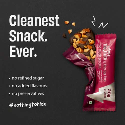 The Whole Truth: High Protein Double Cocoa 20g Protein Bar - Pack of 5 x 67g each - No Preservatives - No Artificial Flavours - All Natural