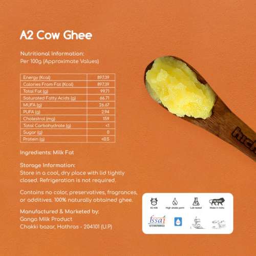 Hichkie: A2 Cow Desi Ghee |Buffalo Ghee | Bilona Method | Lab Tested  | Pack of 2| 180ml