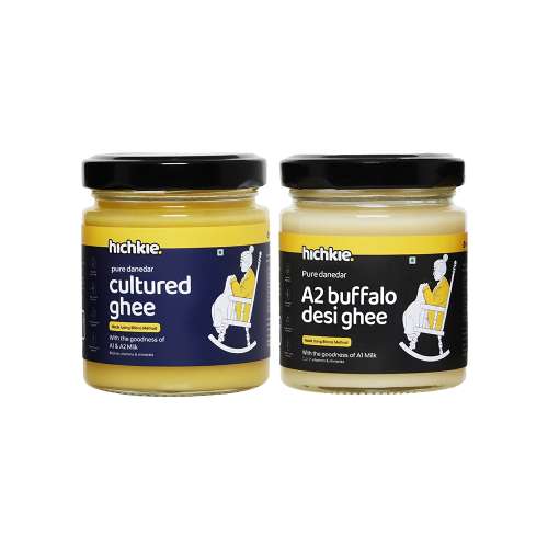 Hichkie: A2 Buffalo Desi Ghee |Cultured Ghee | Bilona Method | Lab Tested |Pack of 2|180ml