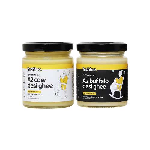 Hichkie: A2 Cow Desi Ghee |Buffalo Ghee | Bilona Method | Lab Tested  | Pack of 2| 180ml