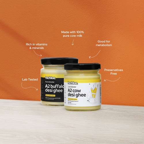 Hichkie: A2 Cow Desi Ghee |Buffalo Ghee | Bilona Method | Lab Tested  | Pack of 2| 180ml