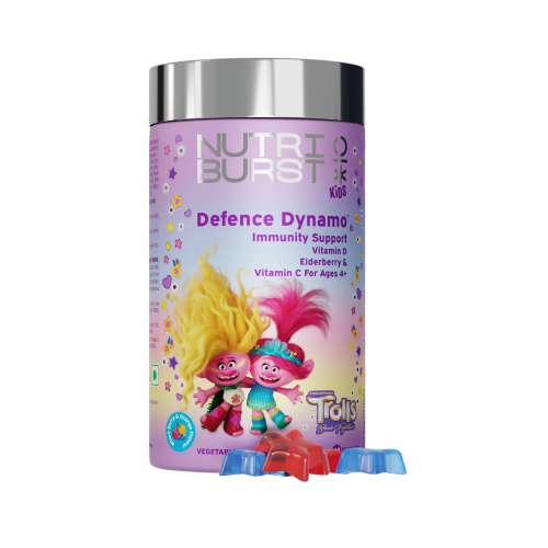 NUTRIBURST: Defence Dynamo Trolls Gummies - Immune Boost with Vit D, C & Black Elderberry Extract - Chewable Vegan Supplement - Mixed Fruit Flavor - For Kids Aged 4+, 220gm