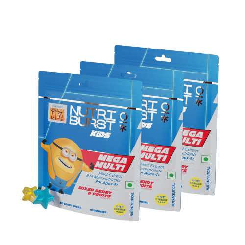 NUTRIBURST: Minions Mega Multi Kids Gummies - 13 Essential Vitamins & Minerals for Growth & Immune Support - Sugar-Free, Gluten-Free, Mixed Fruit Flavor, Chewable, Vegan - For Kids Aged 4+, 10 Gummies