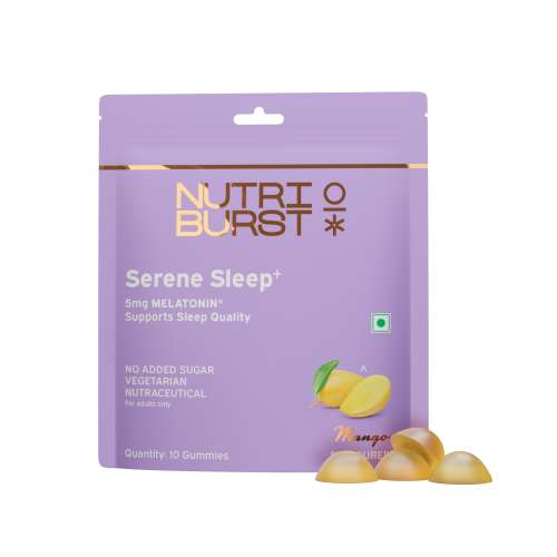 NUTRIBURST: Serene Sleep 5MG Melatonin Gummies for Quality Deep Sleep, Fresh Wake Up No Stress & Anxiety Natural Non-Addictive, Non Habit Forming, No Added Sugar Sleep-Aid Mango Flavor 10 Gummy