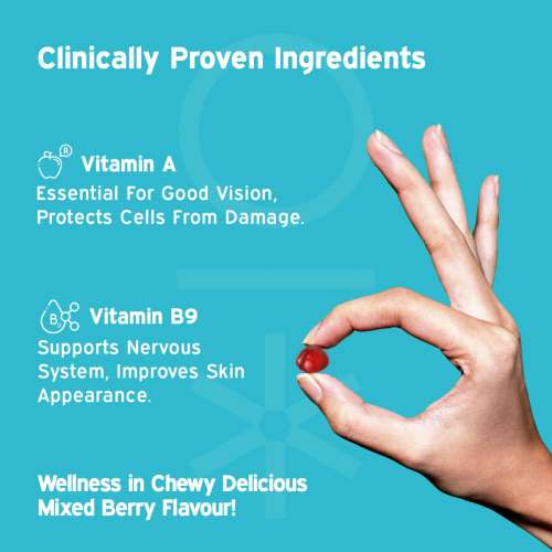 NUTRIBURST: Health & Vitality Gummies with Multi Vitamins A, B, C, D, E & Biotin No-Added Sugar Mixed Berry Flavor 100% Vegetarian 220gm