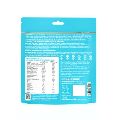NUTRIBURST: Health & Vitality Gummies with Multi Vitamins A, B, C, D, E & Biotin No-Added Sugar Mixed Berry Flavor 100% Vegetarian 10 Gummy