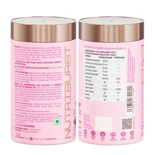NUTRIBURST: True Radiance Gummies for Collagen Improvement Raspberry Collagen Gummies with Orange Peel Acerola Cherry & Sea Buckthorn, No Added Sugar Enhance Elasticity & Health skin 220gm
