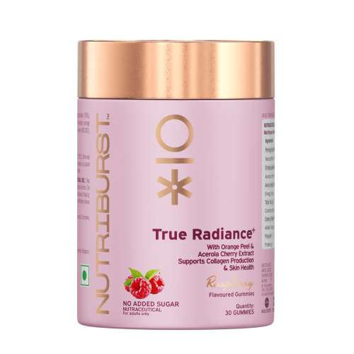 NUTRIBURST: True Radiance Gummies for Collagen Improvement Raspberry Collagen Gummies with Orange Peel Acerola Cherry & Sea Buckthorn, No Added Sugar Enhance Elasticity & Health skin 150gm