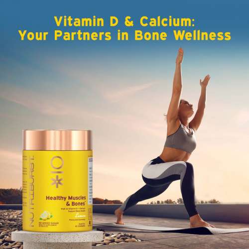 NUTRIBURST: Healthy Muscles & Bones Gummies with Calcium & Vitamin D to Boosts Immunity No-AddedSugar Lemon Flavor 100% Vegetarian 150gm