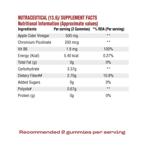 NUTRIBURST: Apple Cider Gummies For Healthy Metabolism Chromium Picolinate Vitamin B6 Gummies Immune Support & Natural DetoxEnergize with Apple's Metabolic Magic 220gm