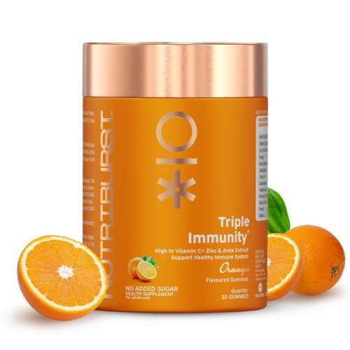 NUTRIBURST: Triple Immunity Gummies with Vitamin C, Zinc and Amla extract No-Added Sugar Orange Flavor 100% Vegetarian 150gm