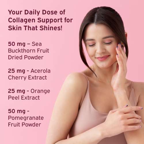 NUTRIBURST: True Radiance Gummies for Collagen Improvement Raspberry Collagen Gummies with Orange Peel Acerola Cherry & Sea Buckthorn, No Added Sugar Enhance Elasticity & Health skin 220gm