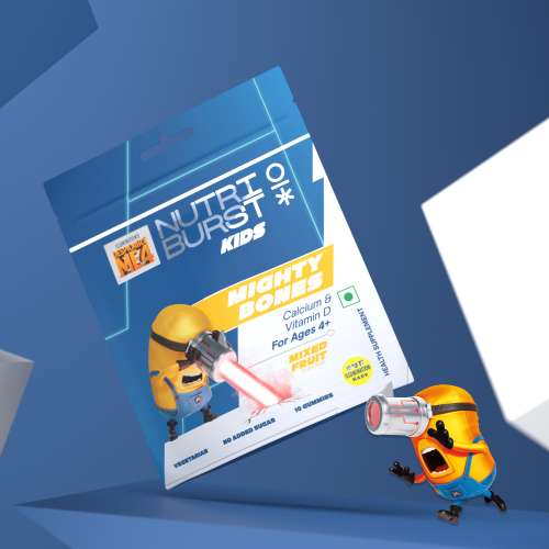 NUTRIBURST: Minions Mighty Bones Kids Gummies - Calcium & Vitamin D for Strong Bones, Immune Support - Sugar-Free, Gluten-Free, Mixed Fruit Flavor, Chewable, Vegan - For Kids Aged 4+, Pack of 1 (10 Gummies)