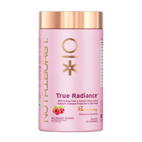 NUTRIBURST: True Radiance Gummies for Collagen Improvement Raspberry Collagen Gummies with Orange Peel Acerola Cherry & Sea Buckthorn, No Added Sugar Enhance Elasticity & Health skin 220gm