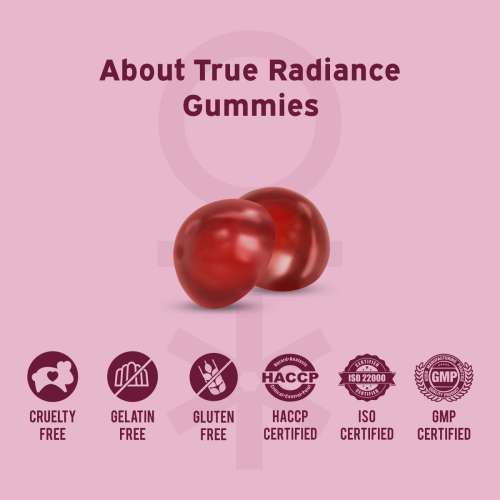 NUTRIBURST: True Radiance Gummies for Collagen Improvement Raspberry Collagen Gummies with Orange Peel Acerola Cherry & Sea Buckthorn, No Added Sugar Enhance Elasticity & Health skin 150gm