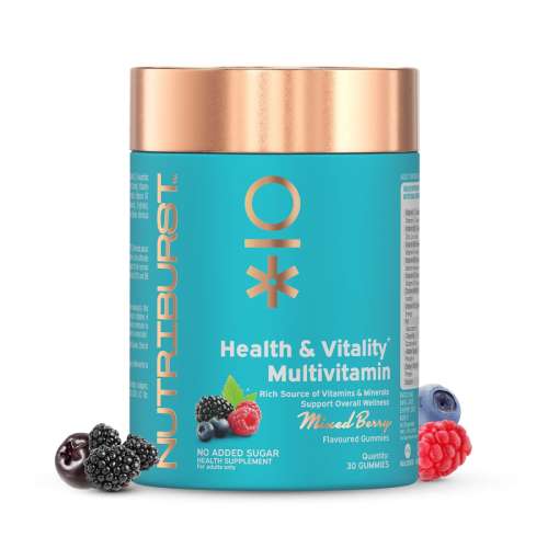 NUTRIBURST: Health & Vitality Gummies with Multi Vitamins A, B, C, D, E & Biotin No-Added Sugar Mixed Berry Flavor 150gm