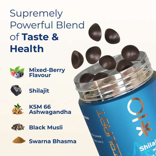 NUTRIBURST: Shilajit Resin Gummies, Ayurvedic Herbal Blend with Swarna Bhasma, KSM-66 Ashwagandha, Black Musli and Ginger, Natural Energy & Vitality Boost, Mixed-Berry Flavor 30 Gummies, 1 month pack