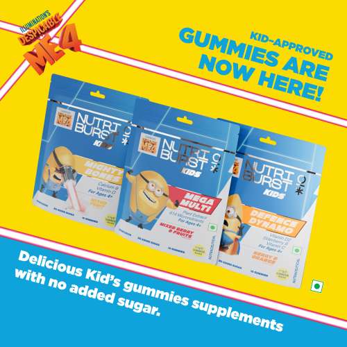 NUTRIBURST: Minions Mega Multi Kids Gummies - 13 Essential Vitamins & Minerals for Growth & Immune Support - Sugar-Free, Gluten-Free, Mixed Fruit Flavor, Chewable, Vegan - For Kids Aged 4+, 10 Gummies