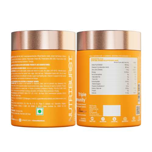 NUTRIBURST: Triple Immunity Gummies with Vitamin C, Zinc and Amla extract No-Added Sugar Orange Flavor 100% Vegetarian 150gm