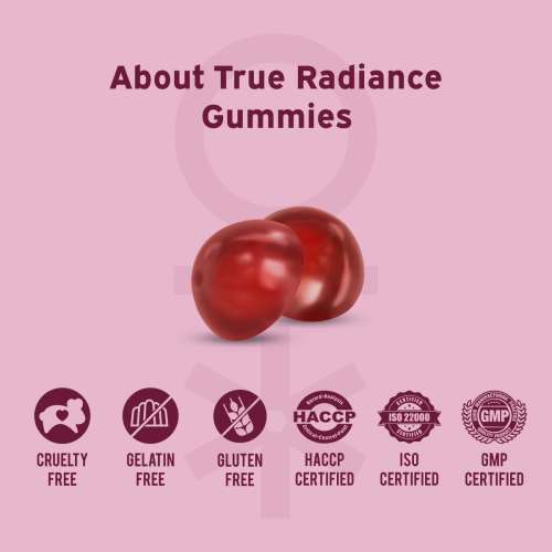 NUTRIBURST: True Radiance Gummies for Collagen Improvement Raspberry Collagen Gummies with Orange Peel Acerola Cherry & Sea Buckthorn, No Added Sugar Enhance Elasticity & Health skin 220gm