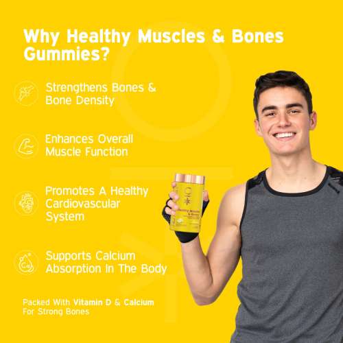 NUTRIBURST: Healthy Muscles & Bones Gummies with Calcium & Vitamin D to Boosts Immunity No-AddedSugar Lemon Flavor 100% Vegetarian 220gm