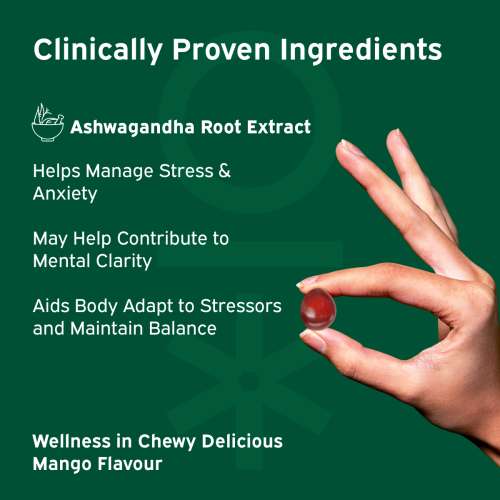 NUTRIBURST: Ashwagandha Max 500mg Gummies for Stress and Anxiety Relief Vigour, Energy, Power & Stamina Relax Refresh Mind & Body Guava Flavor Gummies, No added sugar 220gm