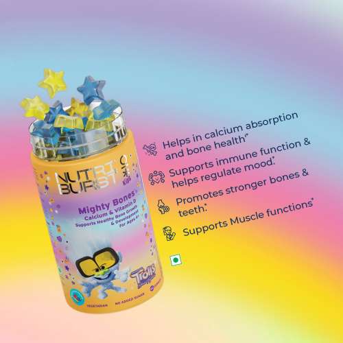 NUTRIBURST: Mighty Bones Trolls Kids Gummies - Calcium & Vit D for Strong Bones & Immune Support - Sugar-Free, Gluten-Free, Mixed Fruit Flavor, Chewable, Vegan - For Kids Aged 4+, 220gm