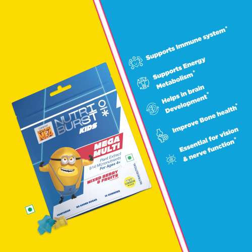 NUTRIBURST: Minions Mega Multi Kids Gummies - 13 Essential Vitamins & Minerals for Growth & Immune Support - Sugar-Free, Gluten-Free, Mixed Fruit Flavor, Chewable, Vegan - For Kids Aged 4+, 10 Gummies