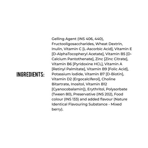 NUTRIBURST: Health & Vitality Gummies with Multi Vitamins A, B, C, D, E & Biotin No-Added Sugar Mixed Berry Flavor 150gm