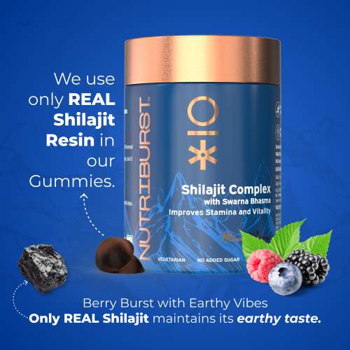 NUTRIBURST: Shilajit Resin Gummies, Ayurvedic Herbal Blend with Swarna Bhasma, KSM-66 Ashwagandha, Black Musli and Ginger, Natural Energy & Vitality Boost, Mixed-Berry Flavor 30 Gummies, 1 month pack