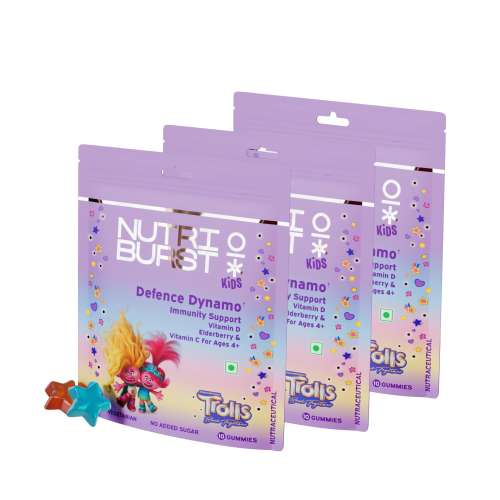 NUTRIBURST: Defence Dynamo Trolls Gummies - Immune Boost with Vitamin D, Vitamin C & Black Elderberry Extract - Sugar-Free, Gluten-Free, Chewable Vegan Supplement - Mixed Fruit Flavor - For Kids Aged 4+, 10 Gummies