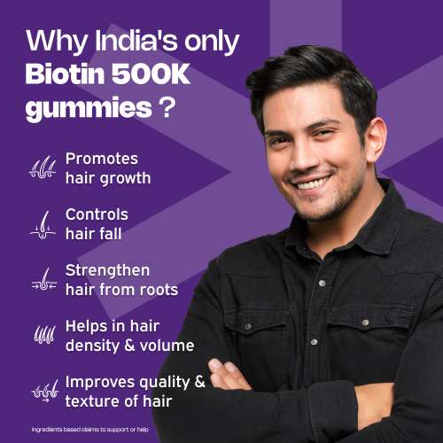NUTRIBURST: India's Only 10mg Biotin 500K Hair Gummies for Stronger & Shinier Hair | 30 Days Pack | With 10mg Biotin from 5,00,000 Sesbania Extract | Cranberry Flavour |Natural Ingredients, No Added Sugar & Gut Friendly 30gm