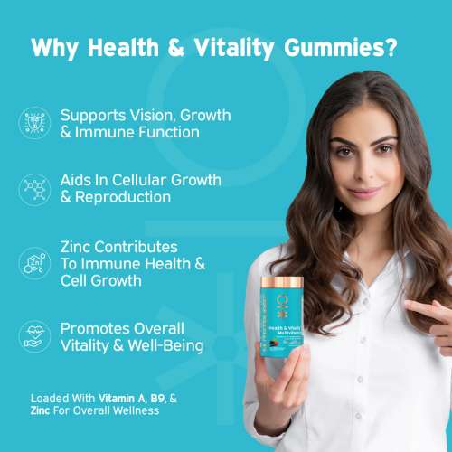 NUTRIBURST: Health & Vitality Gummies with Multi Vitamins A, B, C, D, E & Biotin No-Added Sugar Mixed Berry Flavor 100% Vegetarian 220gm