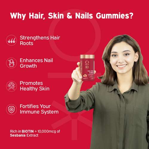 NUTRIBURST: Biotin Gummies for Healthy Hair, Skin & Nails Growth With High Potency 10000 mcg of Sesbania Extract Natural Biotin, Zinc, Folic Acid, No-Added Sugar, Strawberry Flavor 220gm