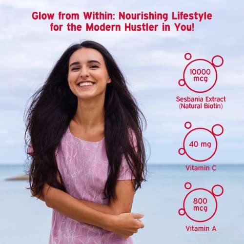 NUTRIBURST: Biotin Gummies for Healthy Hair, Skin & Nails Growth With High Potency 10000 mcg of Sesbania Extract Natural Biotin, Zinc, Folic Acid, No-Added Sugar, Strawberry Flavor 220gm