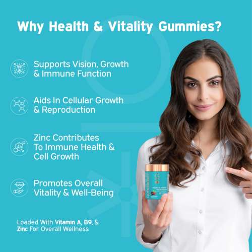 NUTRIBURST: Health & Vitality Gummies with Multi Vitamins A, B, C, D, E & Biotin No-Added Sugar Mixed Berry Flavor 150gm