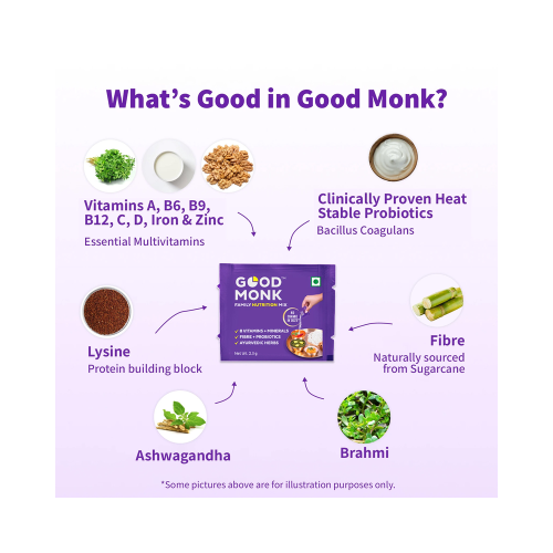 Good Monk: Family Nutrition Mix: Clinically Proven to improve Energy, Immunity & Gut Health | 30 Sachets