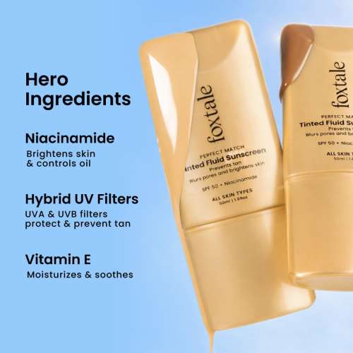 Foxtale: Tinted Sunscreen SPF50 PA ++++ | Blurs Pores, Non-Oily Glow | 01 Nude | 50ml