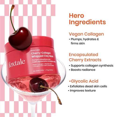 Foxtale: Cherry-Collagen Whipped Clay Mask | Plumps, Firms, & Hydrates 75gm