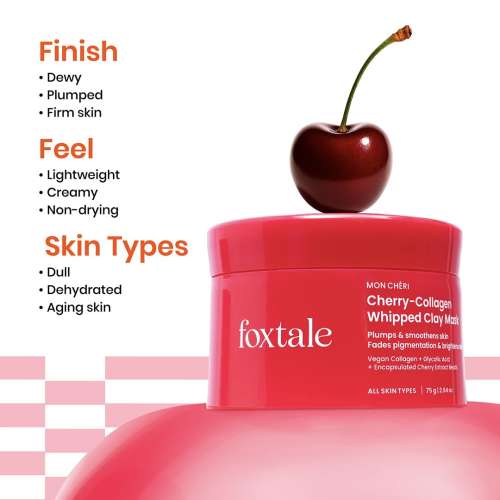 Foxtale: Cherry-Collagen Whipped Clay Mask | Plumps, Firms, & Hydrates 75gm