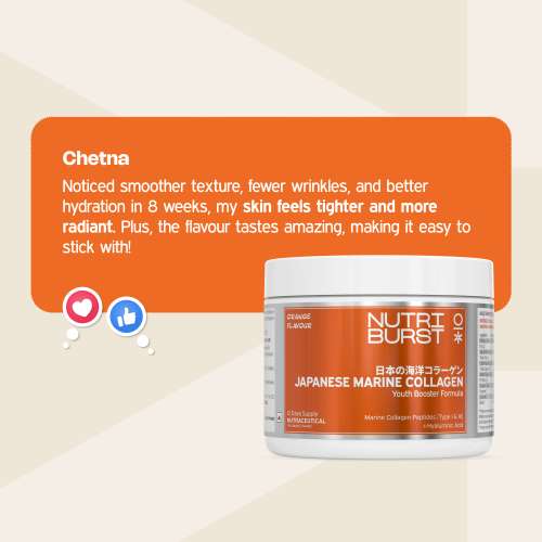 NUTRIBURST: Pure Japanese Marine Collagen Peptides Supplement for Skin, Hair, Nails & Joints | Clinically Proven Ingredient | High Absorption 8 gms Collagen, Orange 100gm