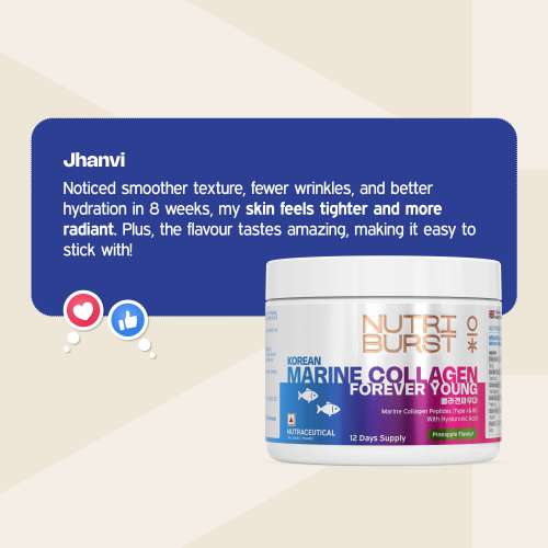 NUTRIBURST: Korean Marine Collagen Peptides Supplement for Skin, Hair, Nails & Joints | Clinically Proven Ingredient | High Absorption 8 gms Collagen, Pineapple 100gm