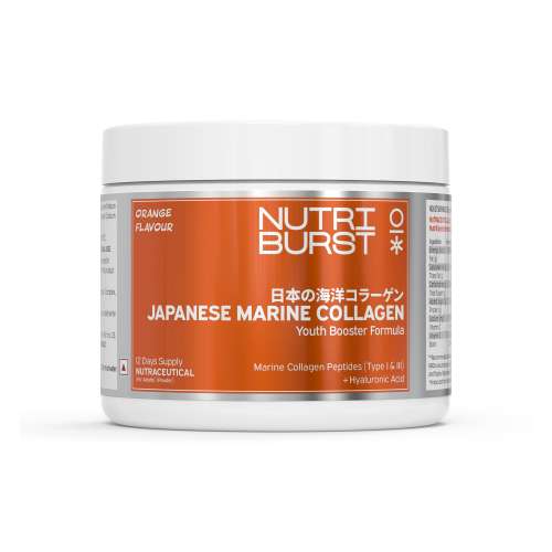 NUTRIBURST: Pure Japanese Marine Collagen Peptides Supplement for Skin, Hair, Nails & Joints | Clinically Proven Ingredient | High Absorption 8 gms Collagen, Orange 100gm
