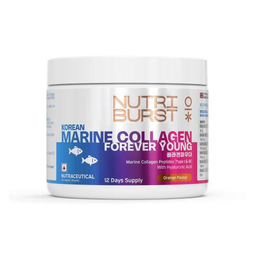 NUTRIBURST: Korean Marine Collagen Peptides Supplement for Skin, Hair, Nails & Joints | Clinically Proven Ingredient | High Absorption 8 gms Collagen, Orange 100gm