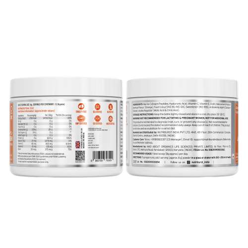 NUTRIBURST: Pure Japanese Marine Collagen Peptides Supplement for Skin, Hair, Nails & Joints | Clinically Proven Ingredient | High Absorption 8 gms Collagen, Orange 100gm