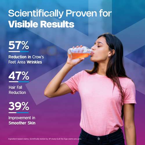NUTRIBURST: Korean Marine Collagen Peptides Supplement for Skin, Hair, Nails & Joints | Clinically Proven Ingredient | High Absorption 8 gms Collagen, Orange 100gm