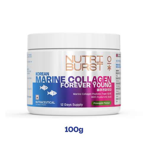 NUTRIBURST: Korean Marine Collagen Peptides Supplement for Skin, Hair, Nails & Joints | Clinically Proven Ingredient | High Absorption 8 gms Collagen, Pineapple 100gm